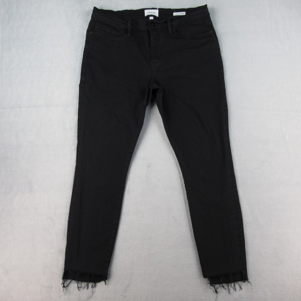 FRAME Le Skinny de Jeanne Jeans Film Noir Black Raw Hem LSJRS403 Size 33